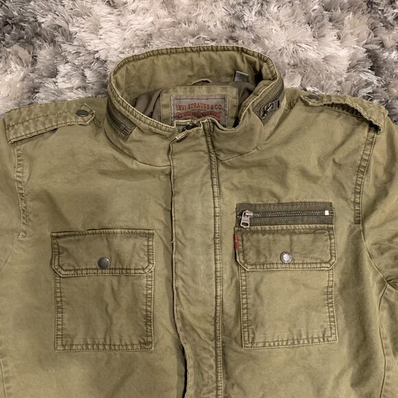 Levis Jacket Mens Medium Army Green Full Zip and Snap Pockets Trucker SZ XL - Picture 2 of 7